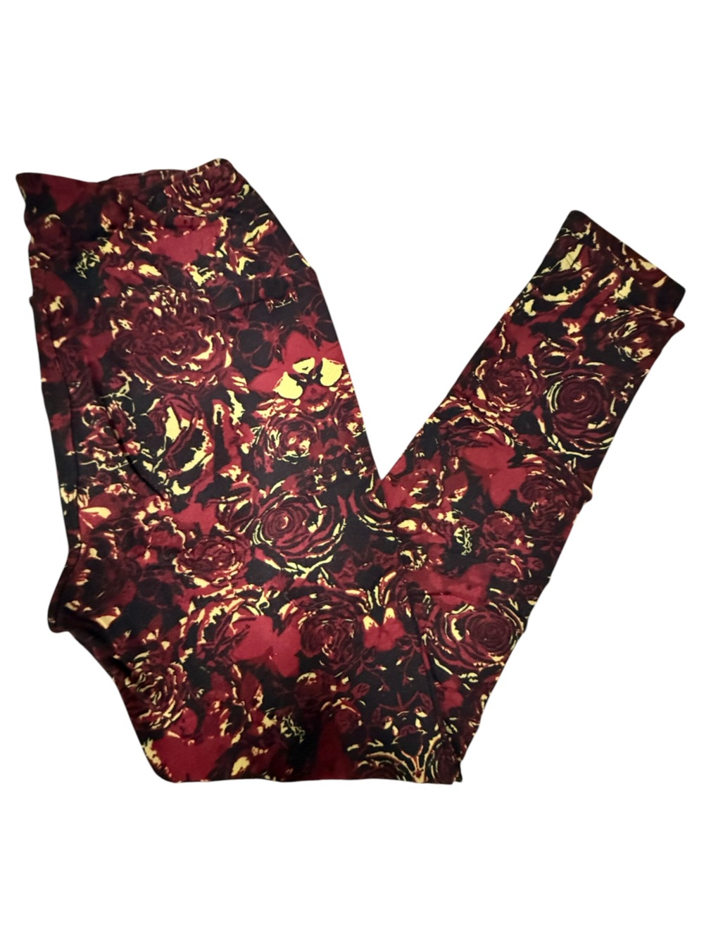 LuLaRoe Red, Black & Yellow Floral Leggings